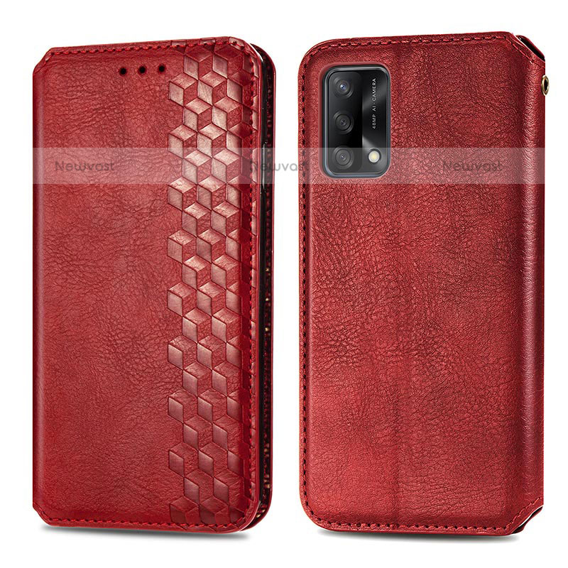 Leather Case Stands Flip Cover Holder S01D for Oppo A74 4G Red