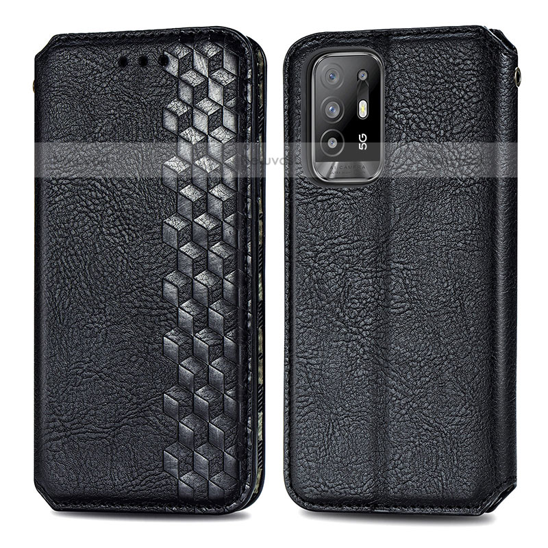 Leather Case Stands Flip Cover Holder S01D for Oppo A94 5G Black