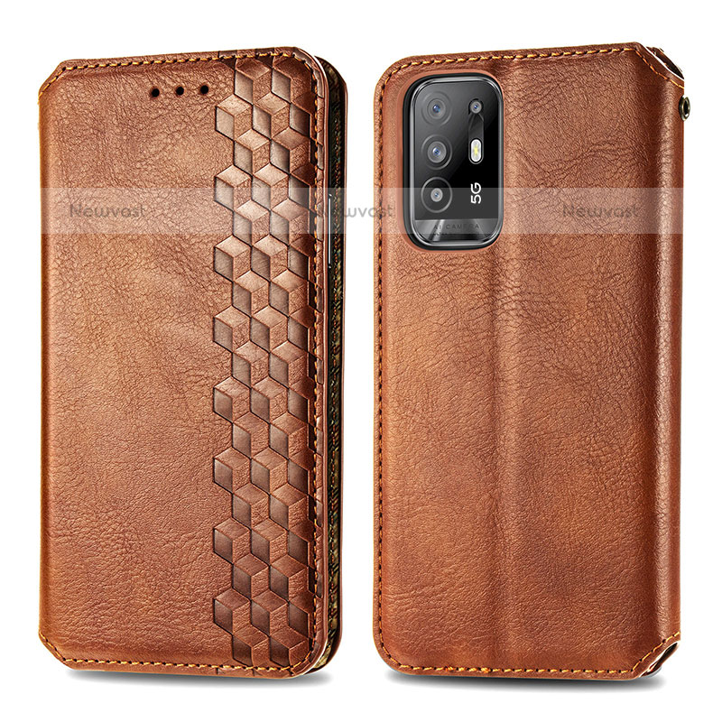 Leather Case Stands Flip Cover Holder S01D for Oppo A94 5G Brown