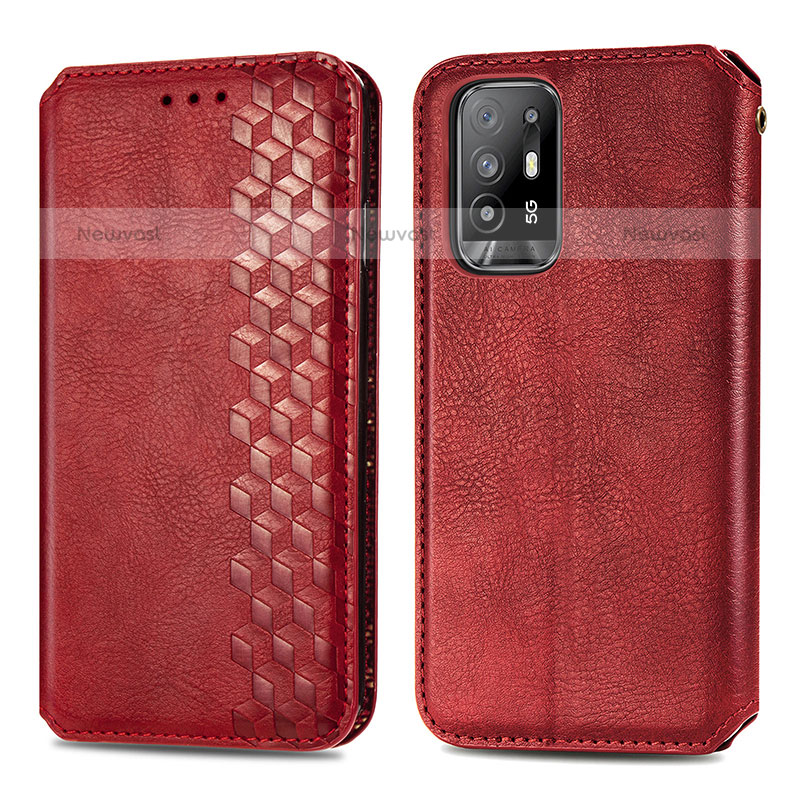 Leather Case Stands Flip Cover Holder S01D for Oppo A94 5G Red