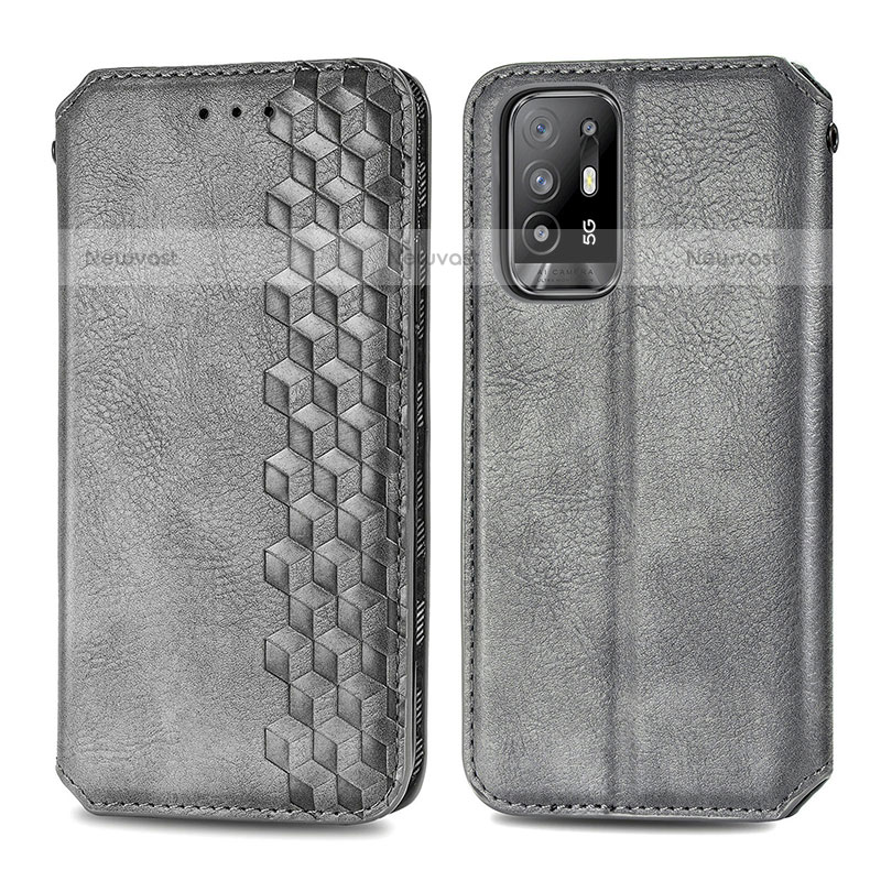 Leather Case Stands Flip Cover Holder S01D for Oppo A95 5G Gray