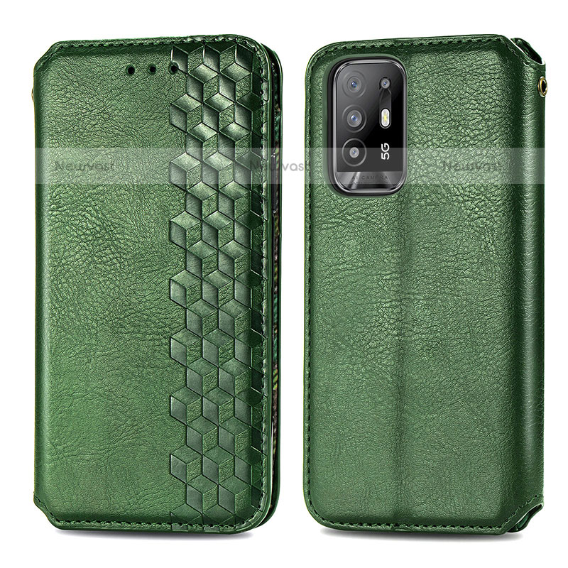 Leather Case Stands Flip Cover Holder S01D for Oppo A95 5G Green