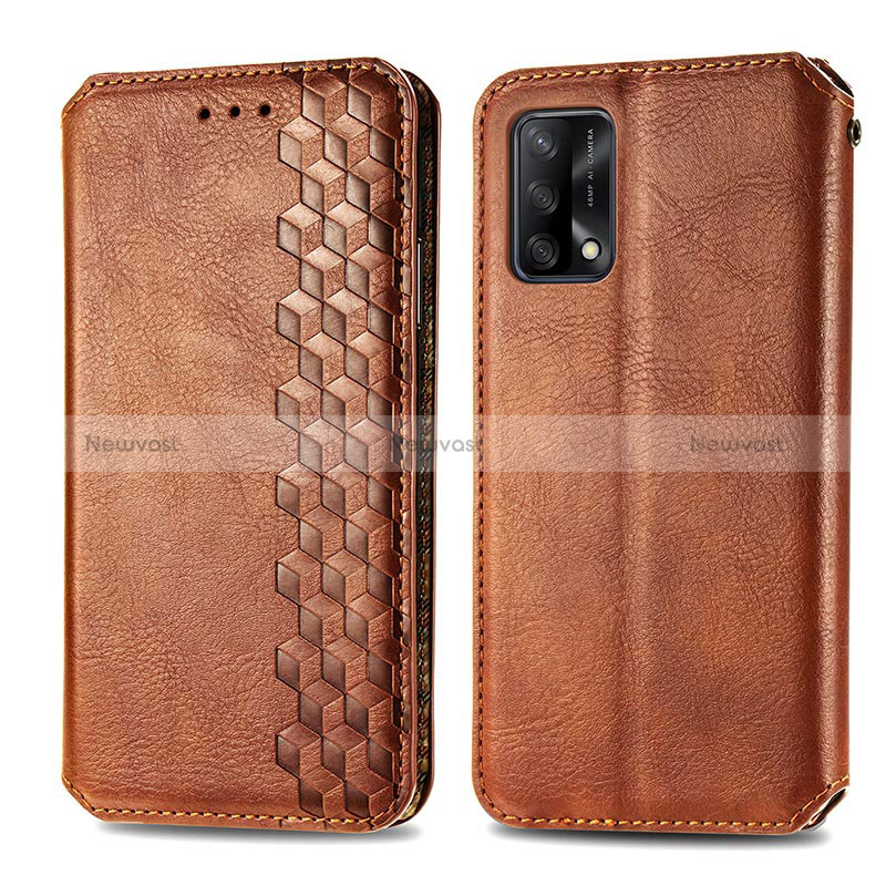 Leather Case Stands Flip Cover Holder S01D for Oppo F19 Brown