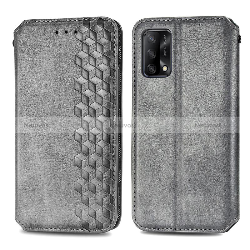 Leather Case Stands Flip Cover Holder S01D for Oppo F19 Gray