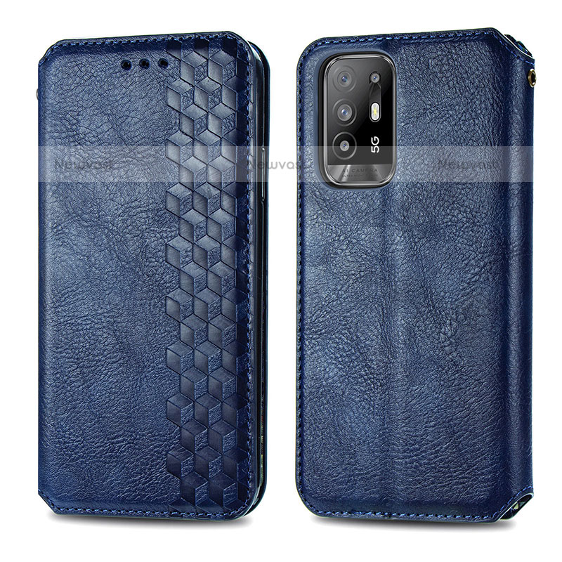 Leather Case Stands Flip Cover Holder S01D for Oppo F19 Pro+ Plus 5G Blue