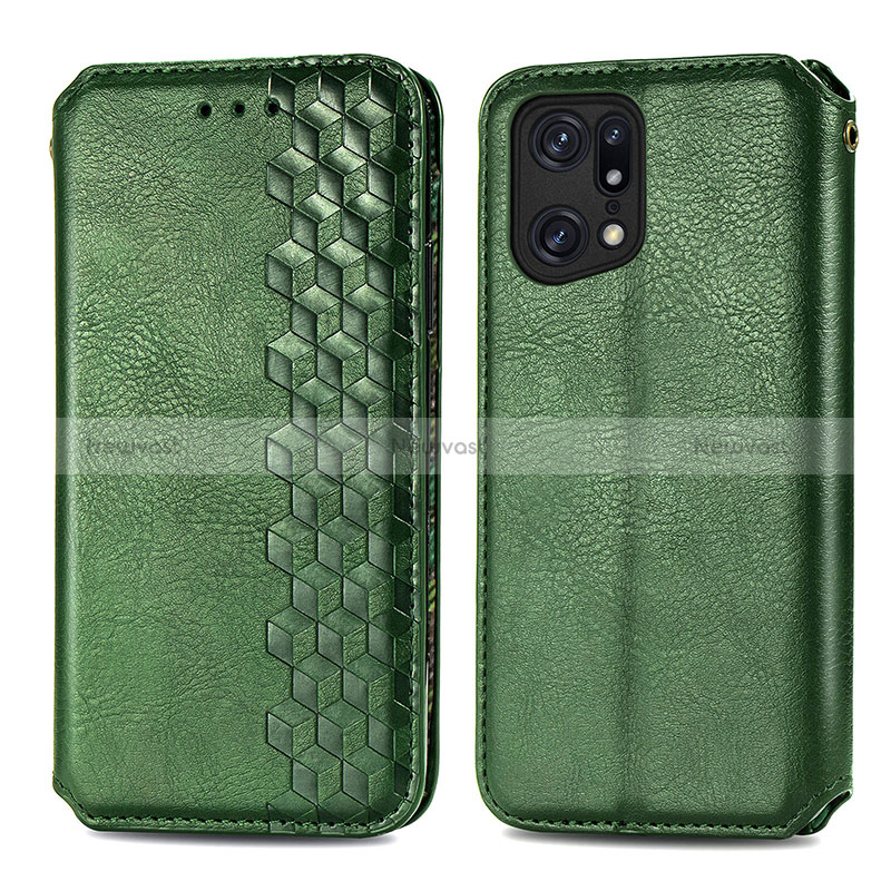 Leather Case Stands Flip Cover Holder S01D for Oppo Find X5 5G Green