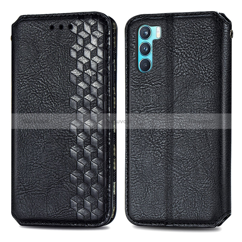 Leather Case Stands Flip Cover Holder S01D for Oppo K9 Pro 5G Black
