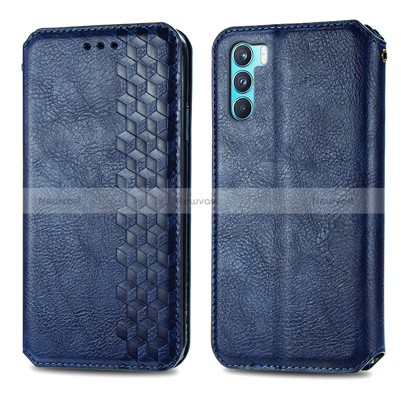 Leather Case Stands Flip Cover Holder S01D for Oppo K9 Pro 5G Blue