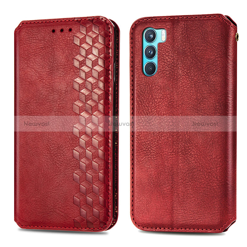 Leather Case Stands Flip Cover Holder S01D for Oppo K9 Pro 5G Red