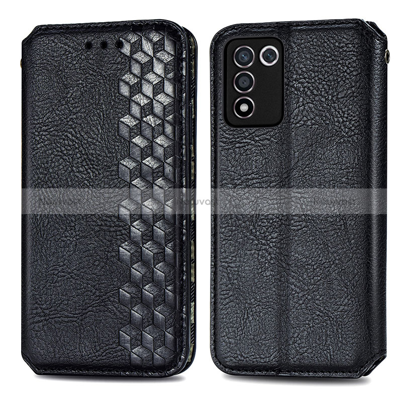 Leather Case Stands Flip Cover Holder S01D for Oppo K9S 5G Black