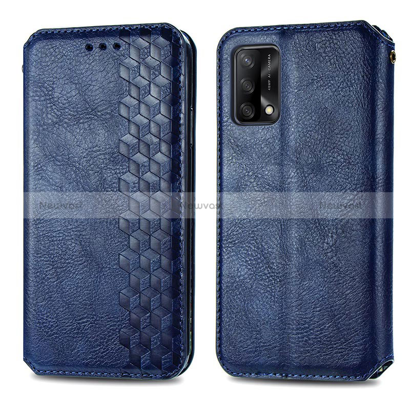 Leather Case Stands Flip Cover Holder S01D for Oppo Reno6 Lite Blue