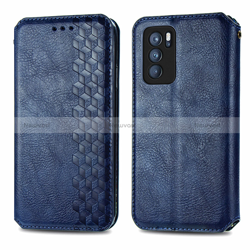 Leather Case Stands Flip Cover Holder S01D for Oppo Reno6 Pro 5G India Blue