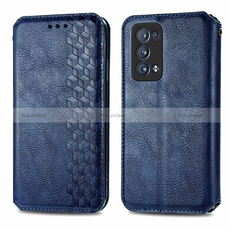 Leather Case Stands Flip Cover Holder S01D for Oppo Reno6 Pro+ Plus 5G Blue