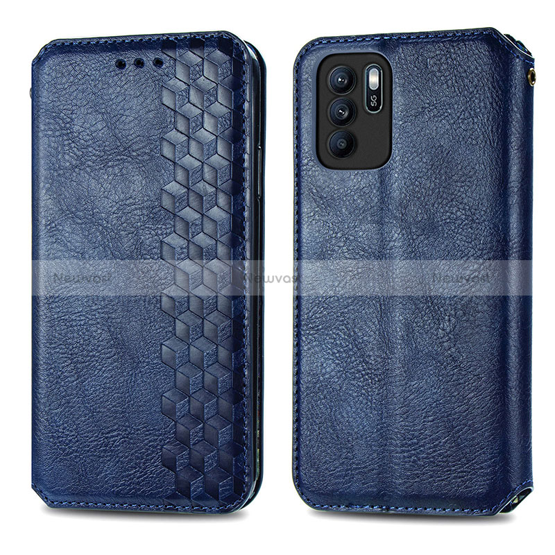 Leather Case Stands Flip Cover Holder S01D for Oppo Reno6 Z 5G Blue