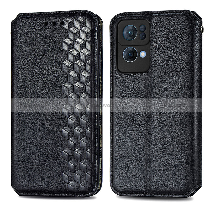 Leather Case Stands Flip Cover Holder S01D for Oppo Reno7 Pro 5G Black