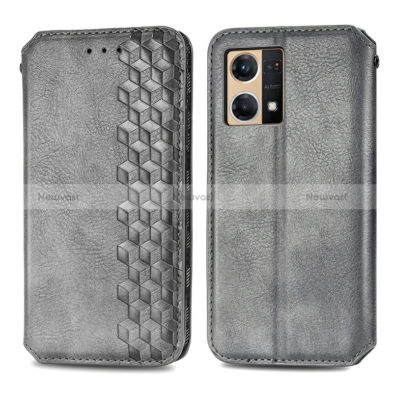 Leather Case Stands Flip Cover Holder S01D for Oppo Reno8 4G Gray