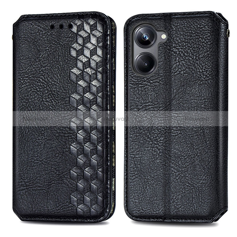 Leather Case Stands Flip Cover Holder S01D for Realme 10 Pro 5G Black