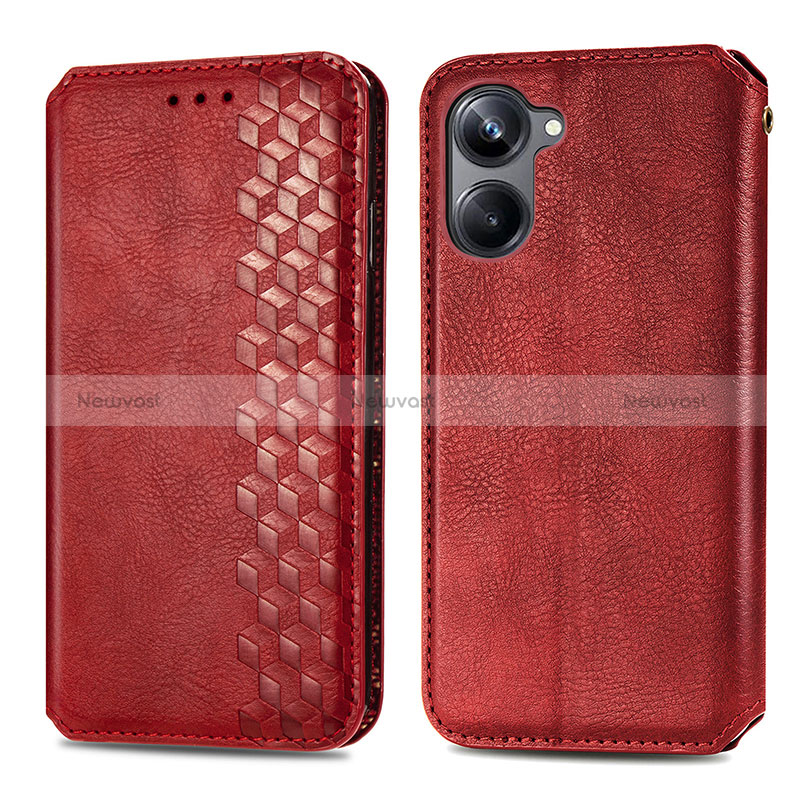 Leather Case Stands Flip Cover Holder S01D for Realme 10 Pro 5G Red