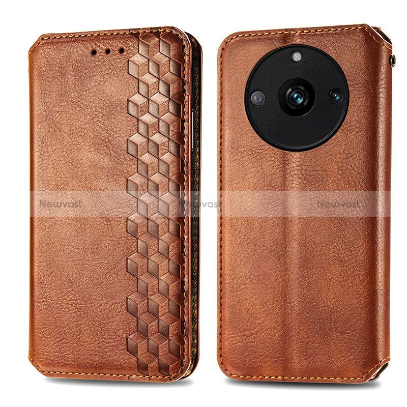 Leather Case Stands Flip Cover Holder S01D for Realme 11 Pro 5G Brown