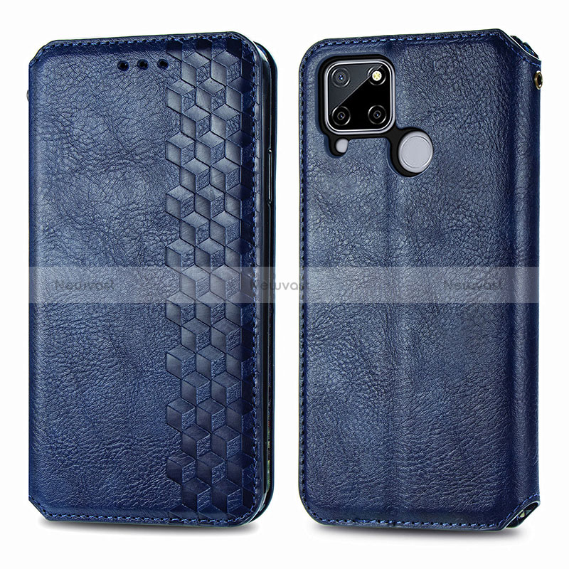 Leather Case Stands Flip Cover Holder S01D for Realme 7i RMX2193 Blue