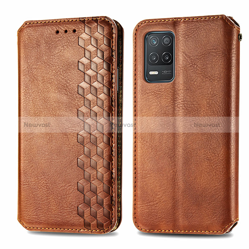 Leather Case Stands Flip Cover Holder S01D for Realme 8 5G Brown