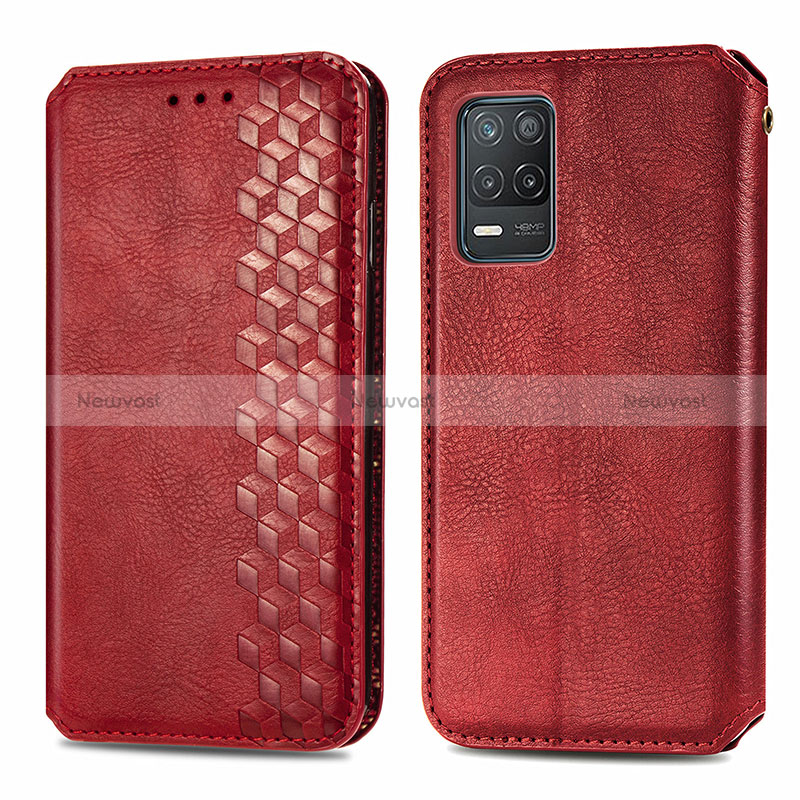 Leather Case Stands Flip Cover Holder S01D for Realme 8 5G Red