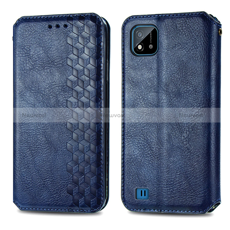 Leather Case Stands Flip Cover Holder S01D for Realme C11 (2021) Blue