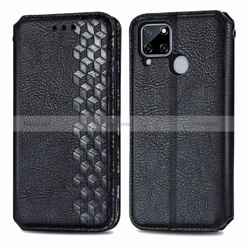 Leather Case Stands Flip Cover Holder S01D for Realme C12 Black