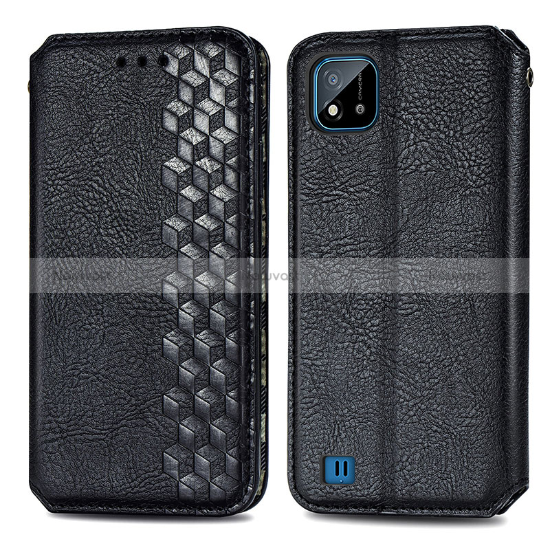 Leather Case Stands Flip Cover Holder S01D for Realme C20 Black