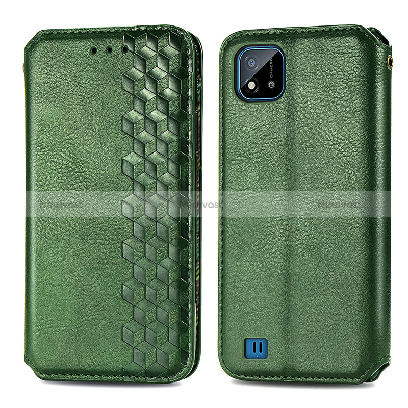 Leather Case Stands Flip Cover Holder S01D for Realme C20 Green