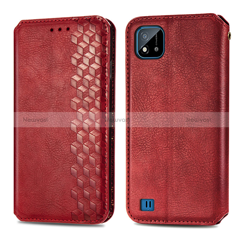 Leather Case Stands Flip Cover Holder S01D for Realme C20A Red