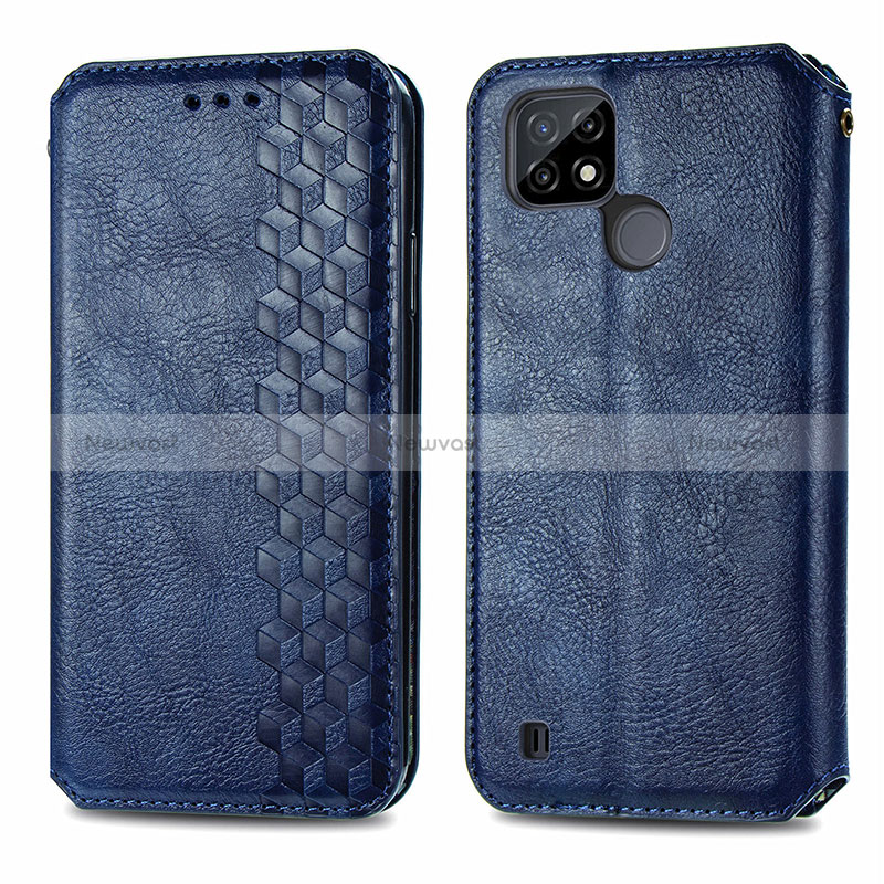 Leather Case Stands Flip Cover Holder S01D for Realme C21Y Blue