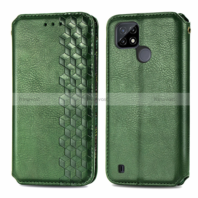 Leather Case Stands Flip Cover Holder S01D for Realme C21Y Green