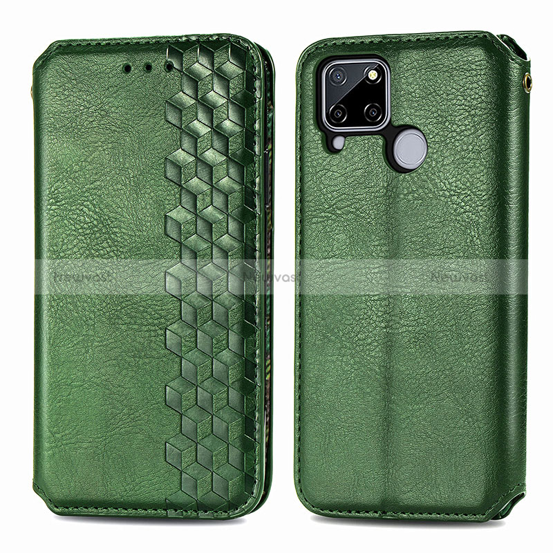 Leather Case Stands Flip Cover Holder S01D for Realme C25S Green