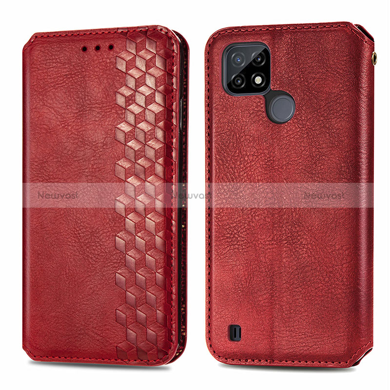 Leather Case Stands Flip Cover Holder S01D for Realme C25Y India Red