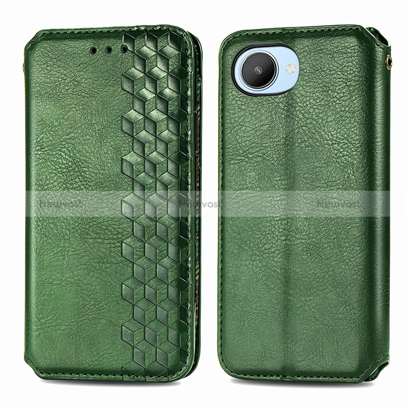 Leather Case Stands Flip Cover Holder S01D for Realme C30 Green