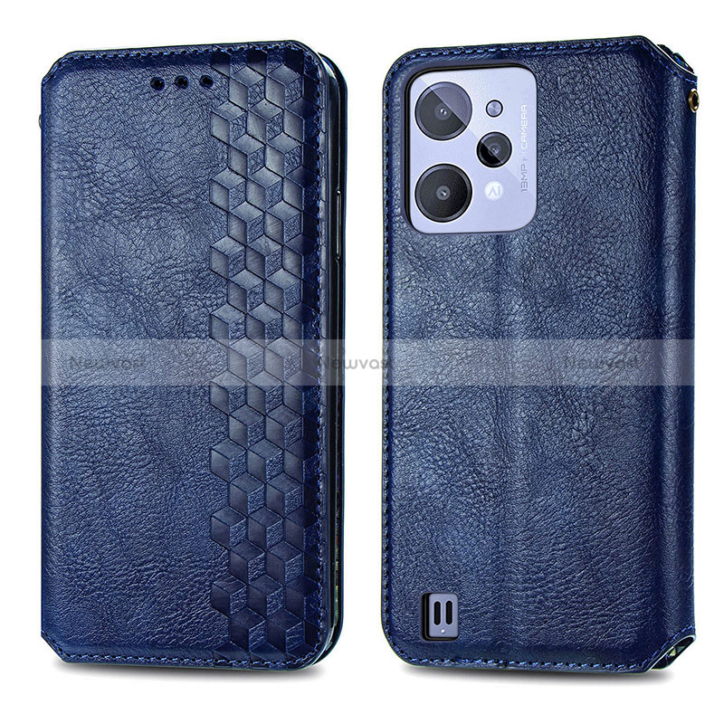 Leather Case Stands Flip Cover Holder S01D for Realme C31 Blue