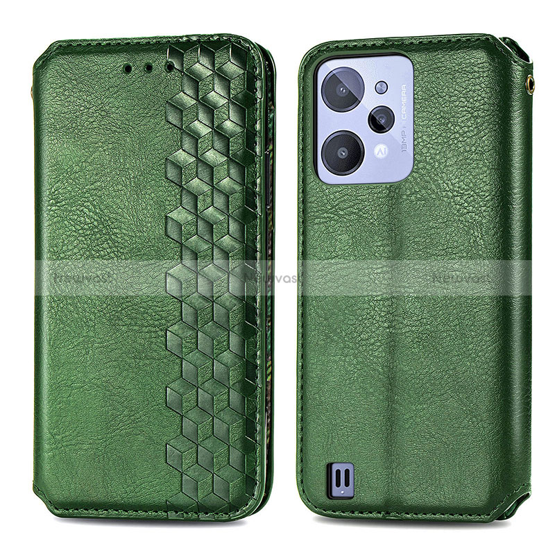 Leather Case Stands Flip Cover Holder S01D for Realme C31 Green