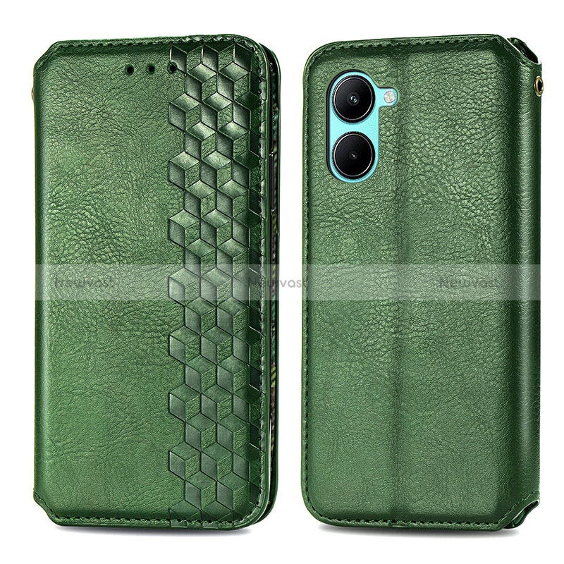 Leather Case Stands Flip Cover Holder S01D for Realme C33 Green