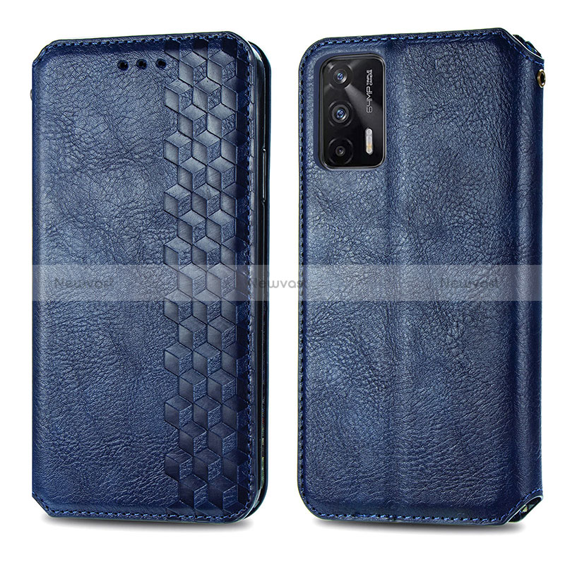 Leather Case Stands Flip Cover Holder S01D for Realme GT 5G Blue