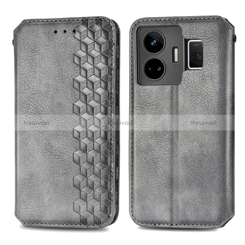 Leather Case Stands Flip Cover Holder S01D for Realme GT5 5G Gray