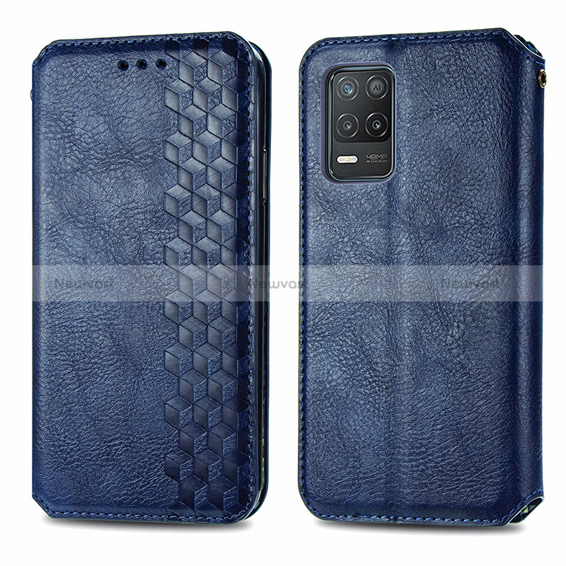 Leather Case Stands Flip Cover Holder S01D for Realme Narzo 30 5G Blue