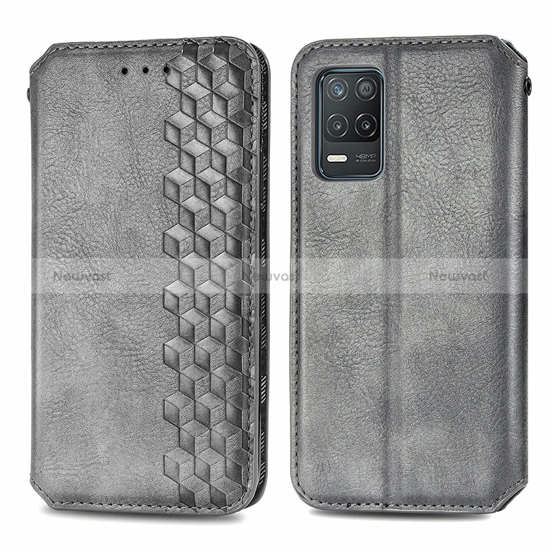 Leather Case Stands Flip Cover Holder S01D for Realme Narzo 30 5G Gray