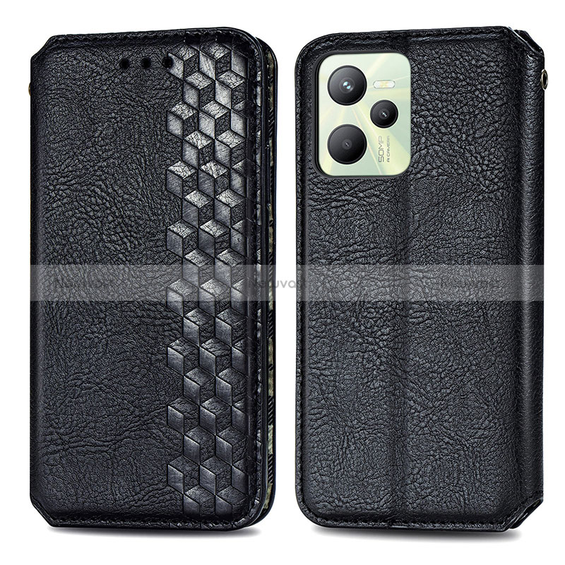 Leather Case Stands Flip Cover Holder S01D for Realme Narzo 50A Prime Black