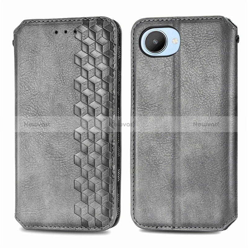 Leather Case Stands Flip Cover Holder S01D for Realme Narzo 50i Prime Gray