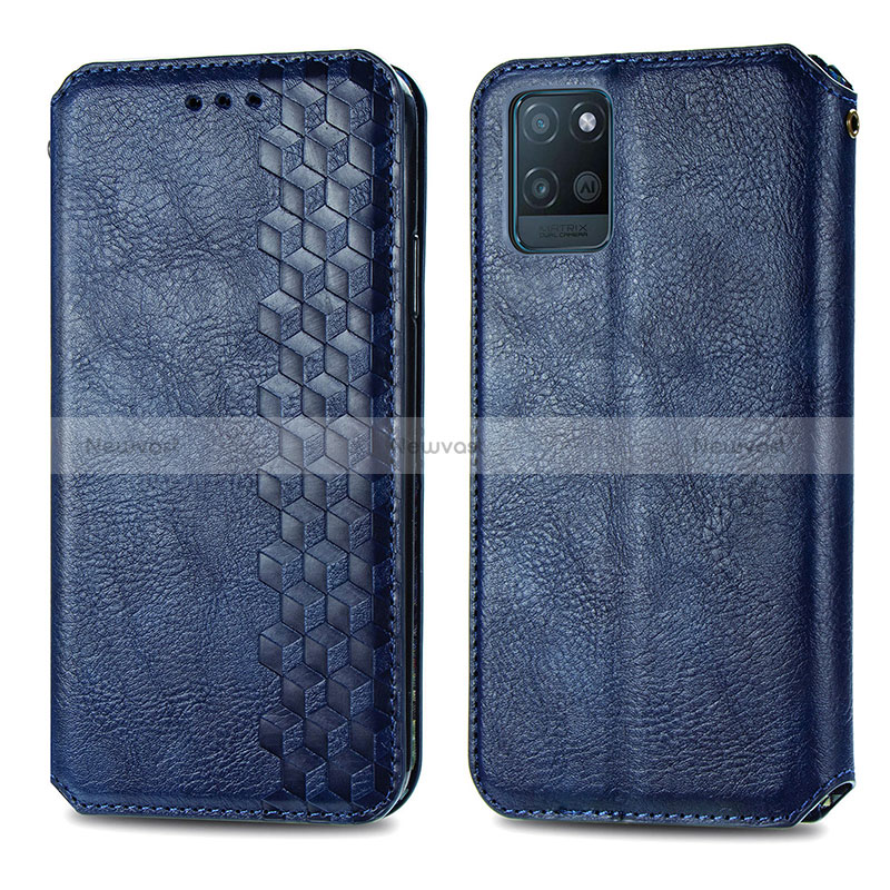 Leather Case Stands Flip Cover Holder S01D for Realme V11s 5G Blue