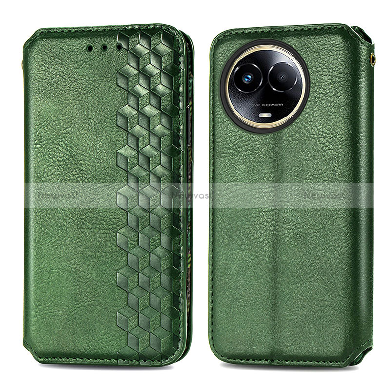 Leather Case Stands Flip Cover Holder S01D for Realme V50 5G Green