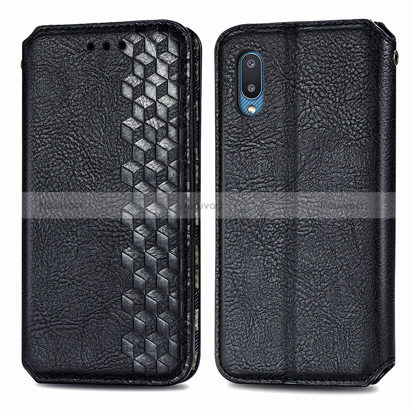 Leather Case Stands Flip Cover Holder S01D for Samsung Galaxy A02 Black