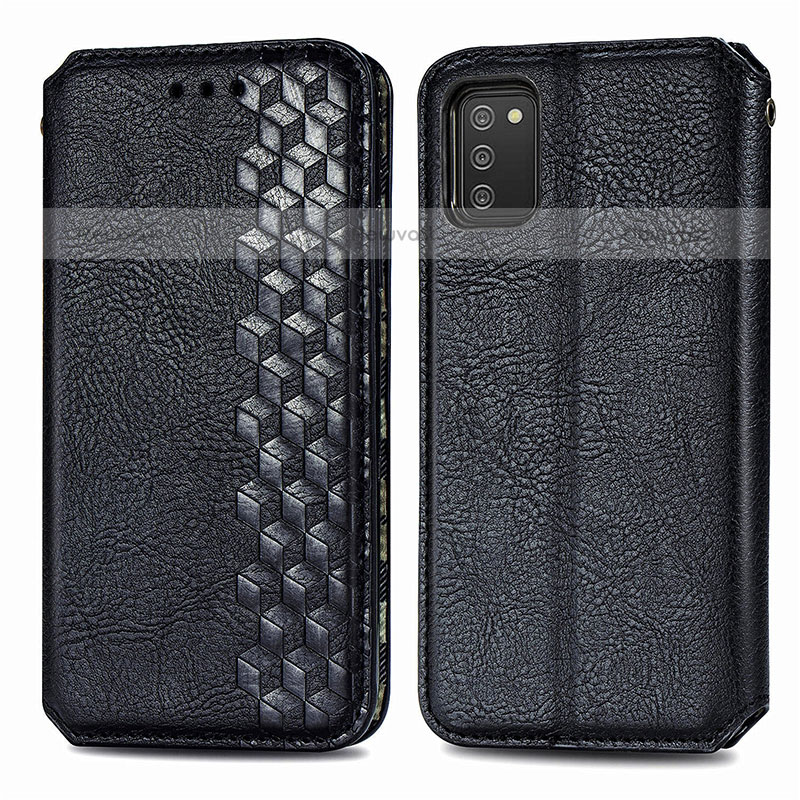 Leather Case Stands Flip Cover Holder S01D for Samsung Galaxy A02s Black
