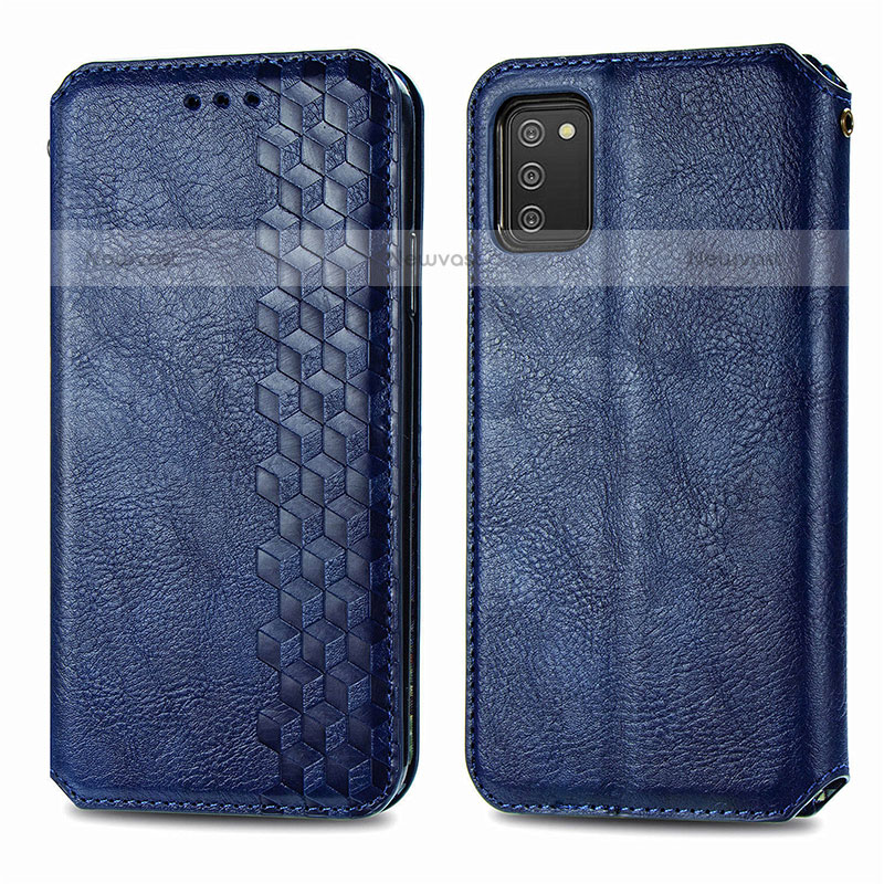 Leather Case Stands Flip Cover Holder S01D for Samsung Galaxy A02s Blue